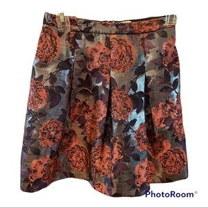 J. CREW METALLIC FLORAL JACQUARD PLEATED SKIRT Size 00